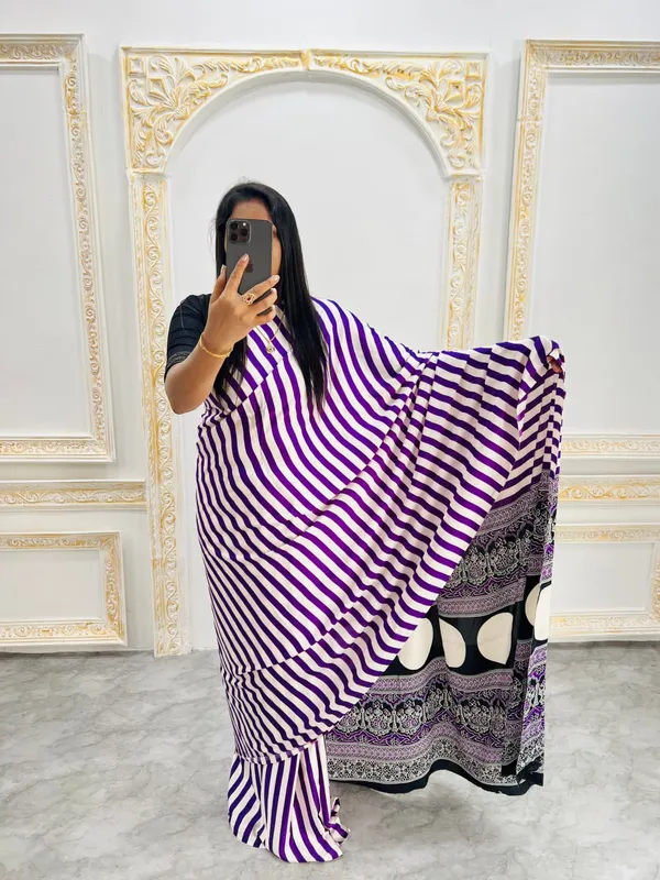 Purple_And_White_Striped_Ethnic_Printed_Fabric_Saree
