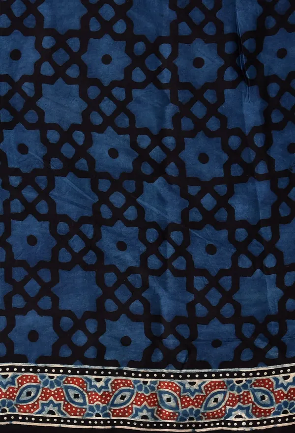 Ajrakh_Print_Modal_Saree_With_Black_Border_And_Tassel_Details