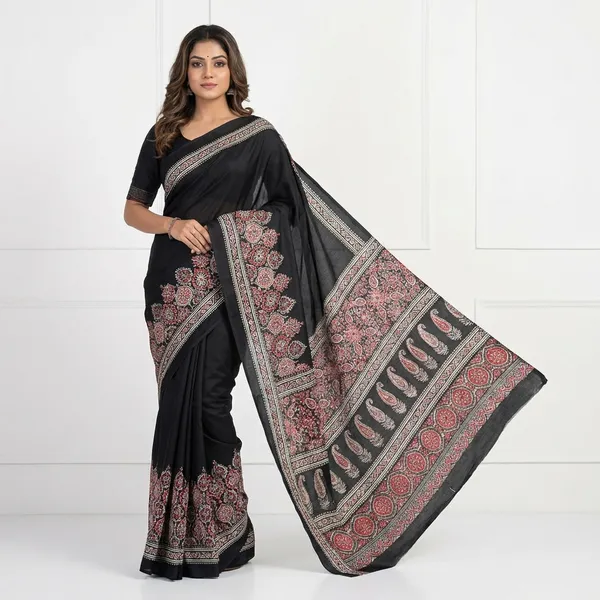 Elegant_Black_Saree_With_Pink_Floral_Embroidered_Border
