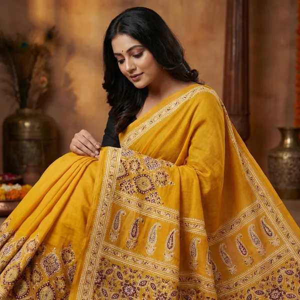 Mustard_Yellow_Embroidered_Saree_With_Intricate_Detailing