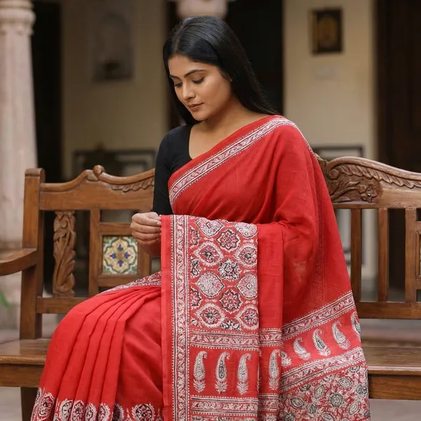 Traditional_Red_Baluchari_Saree_With_Intricate_Silver_Zari_Work
