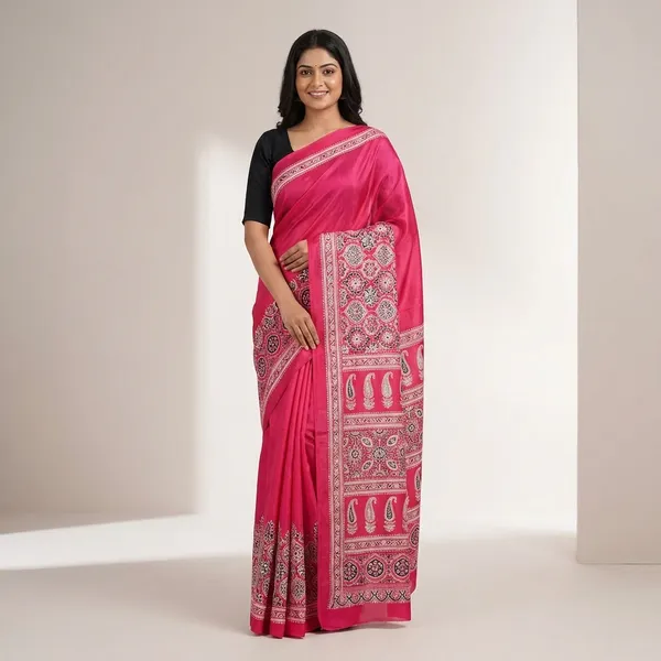 Red_Saree_With_Traditional_Block_Print_Design