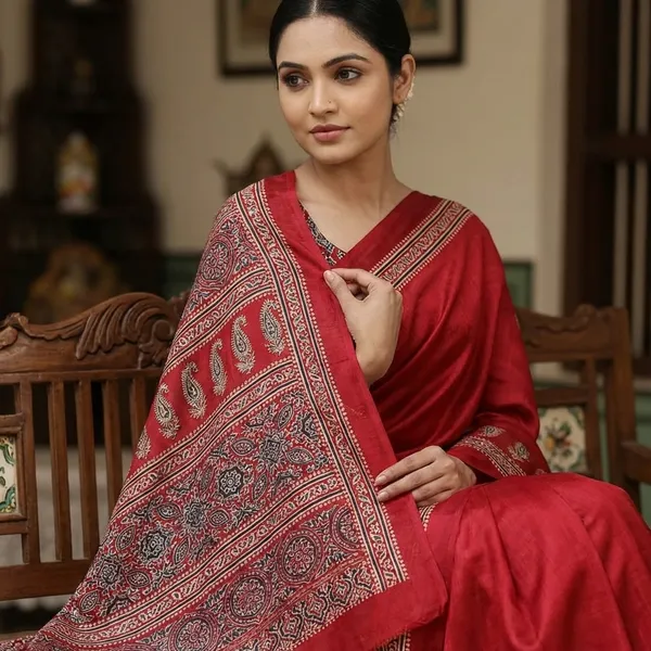 Red_Saree_With_Golden_Embroidered_Border_And_Pallu