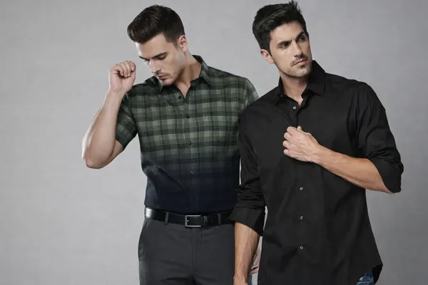 Green_And_Black_Cotton_Blend_Shirt_For_Men_Pack_Of_2