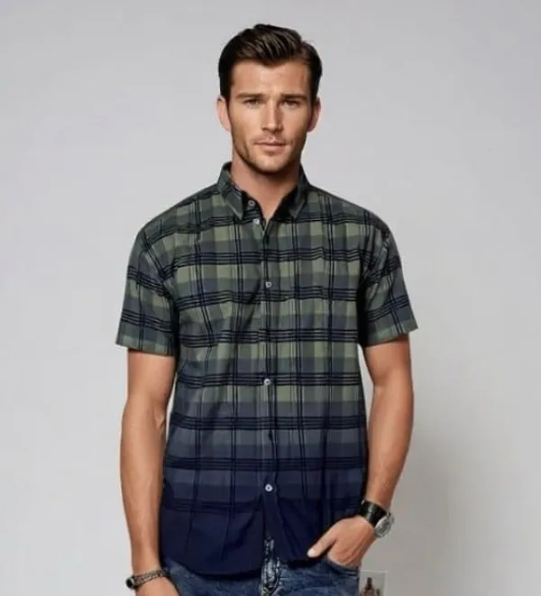Men_S_Gradient_Checked_Short_Sleeve_Shirt_Men_S_Checked_Short_Sleeve_Shirt