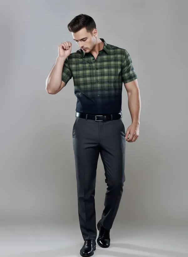 Men_S_Gradient_Checked_Short_Sleeve_Shirt_Men_S_Checked_Short_Sleeve_Shirt