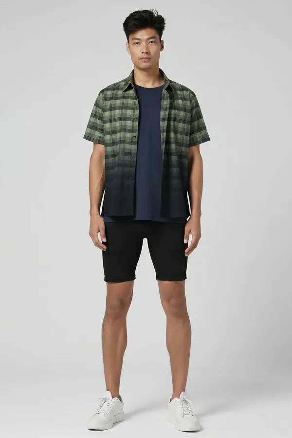 Men_S_Gradient_Checked_Short_Sleeve_Shirt_Men_S_Checked_Short_Sleeve_Shirt