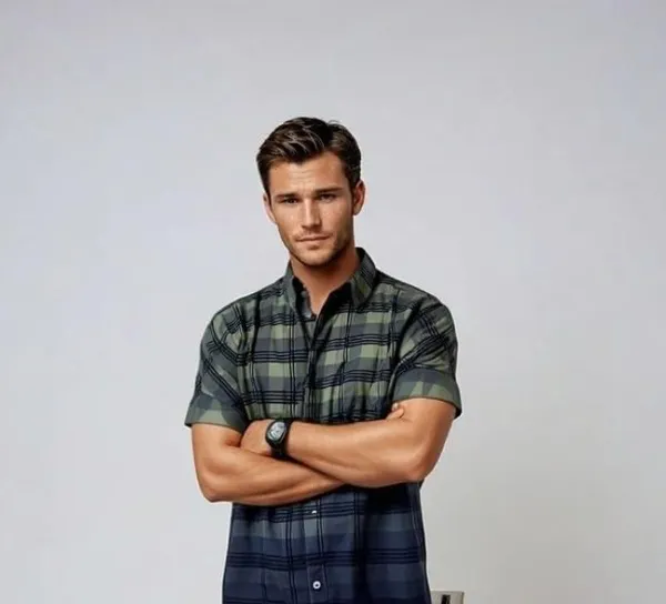 Men_S_Gradient_Checked_Short_Sleeve_Shirt_Men_S_Checked_Short_Sleeve_Shirt
