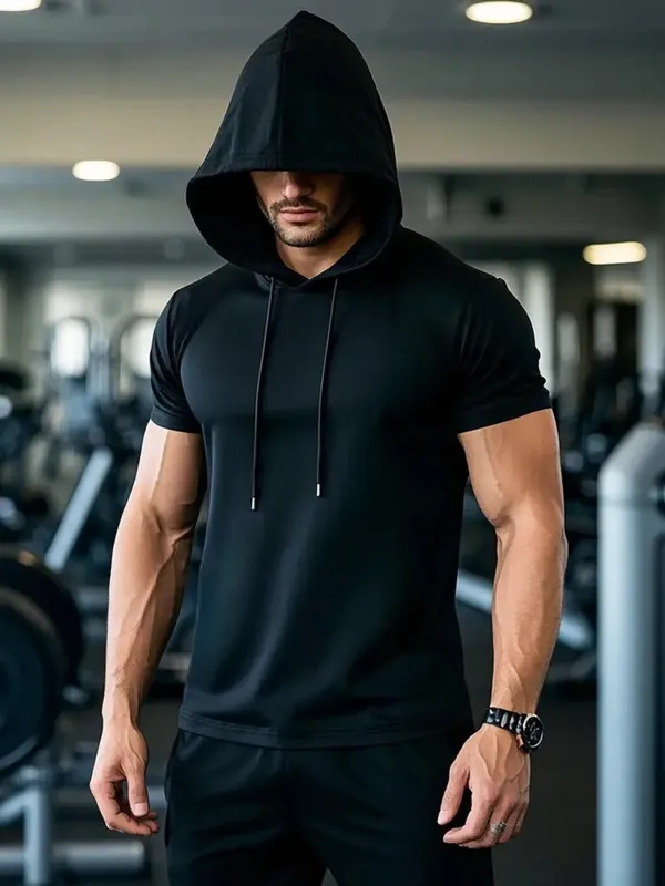 Hot_Button_Short_Sleeve_Hoodie_For_Men_Casual_Lightweight_Sweatshirts_With_Kangaroo_Pocket