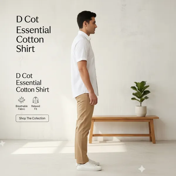 D_Cot_Men's_Executive_White_Dobby_Textured_Cotton_Shirt_|_Half-Sleeve_loose_Fit_Office_Wear_|_Premium_Breathable_&_Formal_White_Shirt_for_Men_with_Front_Pocket