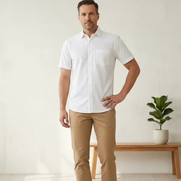 D_Cot_Men's_Executive_White_Dobby_Textured_Cotton_Shirt_|_Half-Sleeve_loose_Fit_Office_Wear_|_Premium_Breathable_&_Formal_White_Shirt_for_Men_with_Front_Pocket