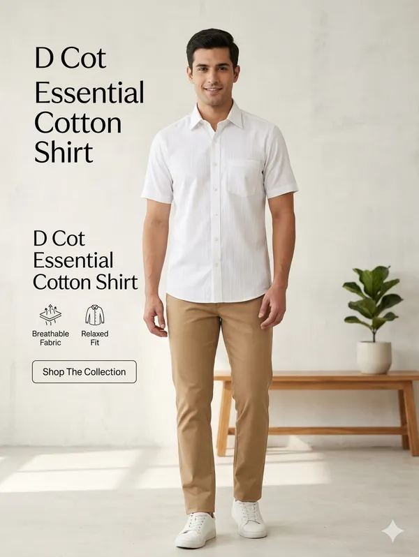 D_Cot_Men's_Executive_White_Dobby_Textured_Cotton_Shirt_|_Half-Sleeve_loose_Fit_Office_Wear_|_Premium_Breathable_&_Formal_White_Shirt_for_Men_with_Front_Pocket
