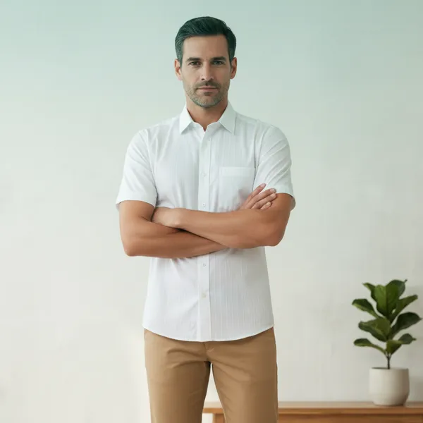 D_Cot_Men's_Executive_White_Dobby_Textured_Cotton_Shirt_|_Half-Sleeve_loose_Fit_Office_Wear_|_Premium_Breathable_&_Formal_White_Shirt_for_Men_with_Front_Pocket