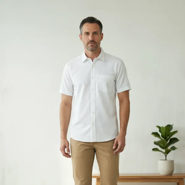 D_Cot_Men's_Executive_White_Dobby_Textured_Cotton_Shirt_|_Half-Sleeve_loose_Fit_Office_Wear_|_Premium_Breathable_&_Formal_White_Shirt_for_Men_with_Front_Pocket