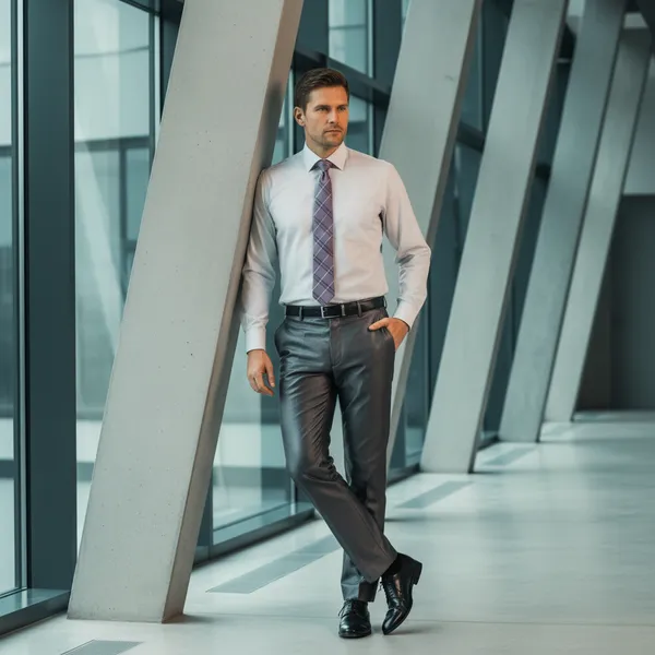 Hot_Button_Men's_Executive_Charcoal_Grey_Metallic-Finish_Formal_Trousers_|_Slim_Fit_Flat_Front_Dress_Pants_|_Crease-Resistant_Professional_Office_Wear_for_Men