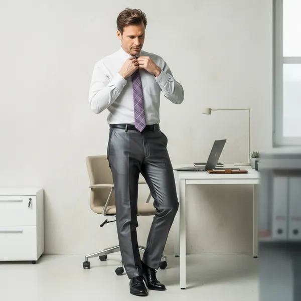 Hot_Button_Men's_Executive_Charcoal_Grey_Metallic-Finish_Formal_Trousers_|_Slim_Fit_Flat_Front_Dress_Pants_|_Crease-Resistant_Professional_Office_Wear_for_Men