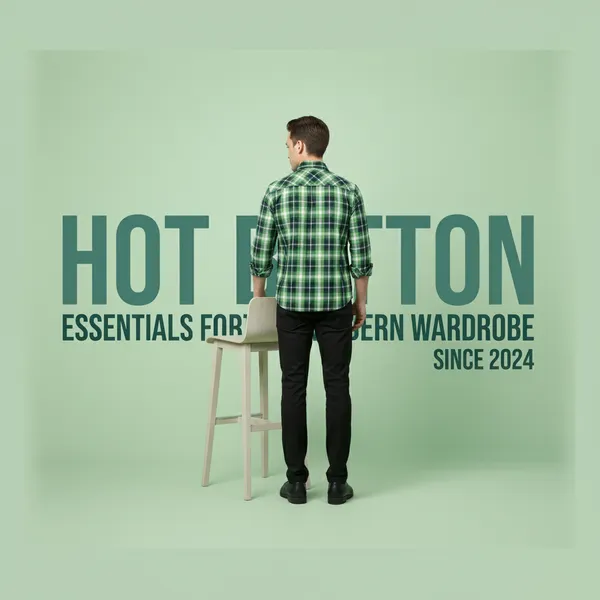 Hot_Button_Men's_Green_Checkered_Slim_Fit_Cotton_Shirt_|_Casual_Plaid_Flannel_with_Dual_Chest_Pockets_|_Premium_Full_Sleeve_Western_Wear
