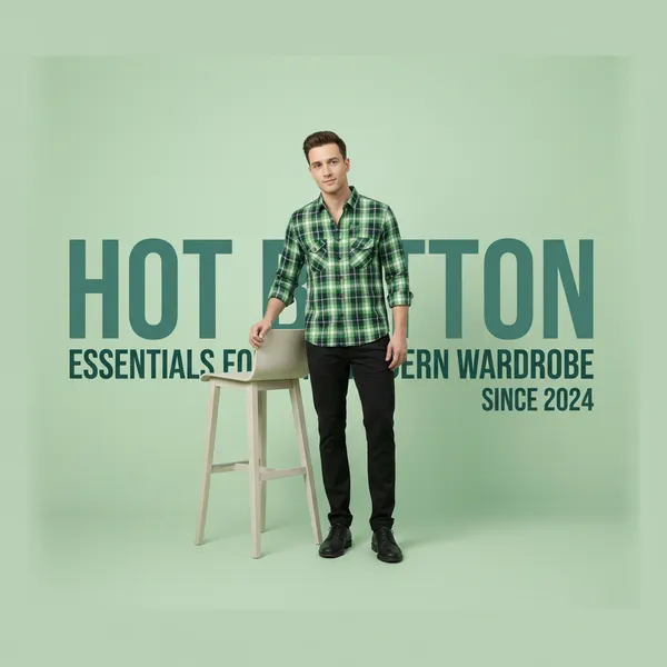 Hot_Button_Men's_Green_Checkered_Slim_Fit_Cotton_Shirt_|_Casual_Plaid_Flannel_with_Dual_Chest_Pockets_|_Premium_Full_Sleeve_Western_Wear