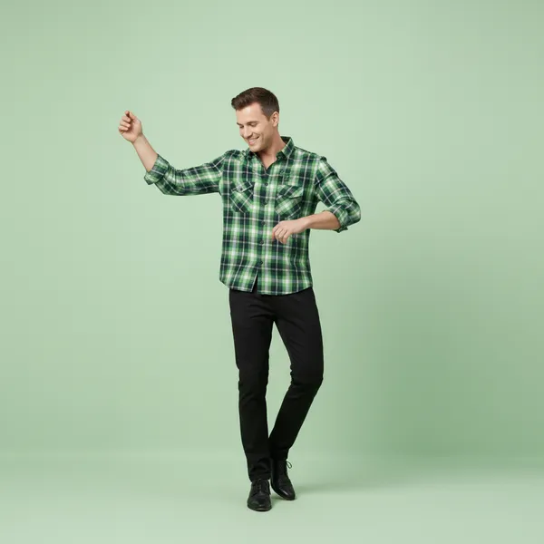 Hot_Button_Men's_Green_Checkered_Slim_Fit_Cotton_Shirt_|_Casual_Plaid_Flannel_with_Dual_Chest_Pockets_|_Premium_Full_Sleeve_Western_Wear