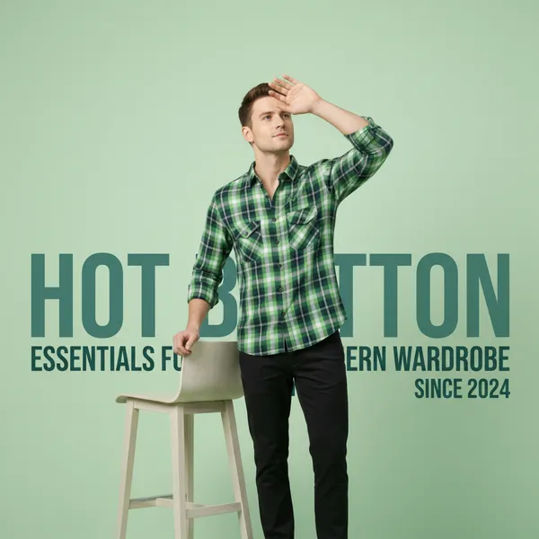 Hot_Button_Men's_Green_Checkered_Slim_Fit_Cotton_Shirt_|_Casual_Plaid_Flannel_with_Dual_Chest_Pockets_|_Premium_Full_Sleeve_Western_Wear