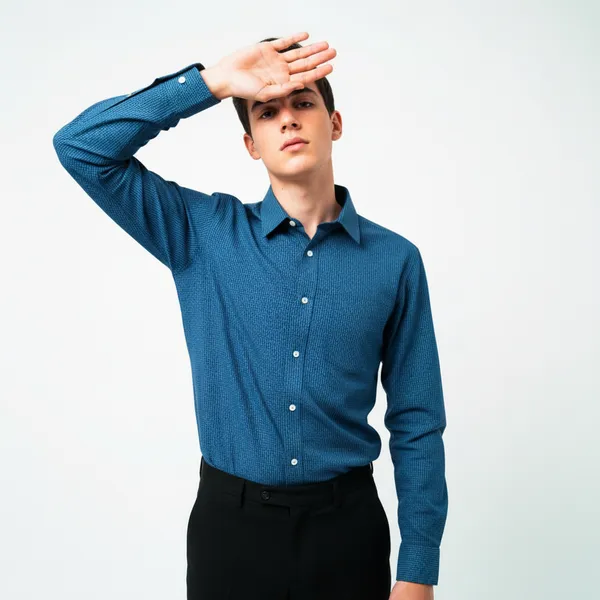 Hot_Button_Men's_Premium_Blue_Micro-Checkered_Slim_Fit_Shirt_|_High-Density_Cotton_Blend_Professional_Full_Sleeve_Shirt_|_Modern_Executive_Formal_Wear