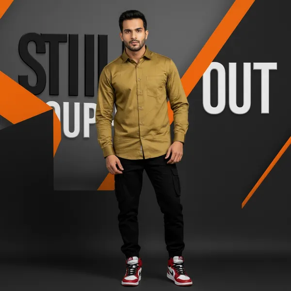 Hot_Button_Men's_Premium_Olive_Golden_Slim_Fit_Casual_Shirt_|_High-Density_Paper_Cotton_Full_Sleeve_Shirt_|_Stylish_Solid_Formal_&_Party_Wear