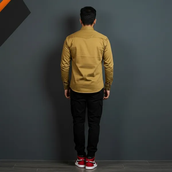 Hot_Button_Men's_Premium_Olive_Golden_Slim_Fit_Casual_Shirt_|_High-Density_Paper_Cotton_Full_Sleeve_Shirt_|_Stylish_Solid_Formal_&_Party_Wear