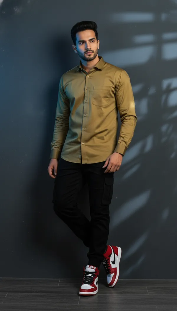 Hot_Button_Men's_Premium_Olive_Golden_Slim_Fit_Casual_Shirt_|_High-Density_Paper_Cotton_Full_Sleeve_Shirt_|_Stylish_Solid_Formal_&_Party_Wear