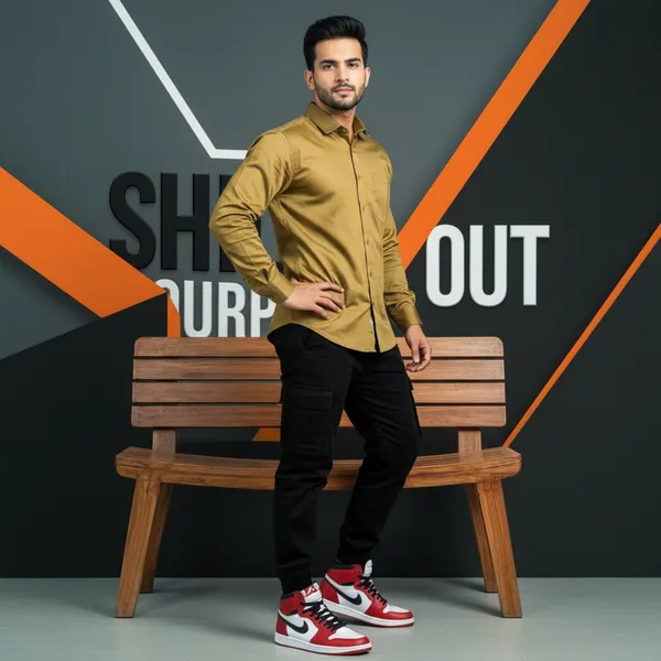 Hot_Button_Men's_Premium_Olive_Golden_Slim_Fit_Casual_Shirt_|_High-Density_Paper_Cotton_Full_Sleeve_Shirt_|_Stylish_Solid_Formal_&_Party_Wear
