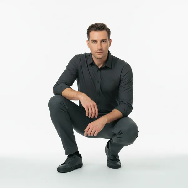 Men's_Premium_Charcoal_Black_Micro-Dot_Slim_Fit_Shirt_|_Pocketless_Design_with_Dark_Grey_Buttons_|_Formal_&_Casual_Wear_|_100%_Breathable_Cotton