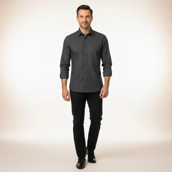 Men's_Premium_Charcoal_Black_Micro-Dot_Slim_Fit_Shirt_|_Pocketless_Design_with_Dark_Grey_Buttons_|_Formal_&_Casual_Wear_|_100%_Breathable_Cotton