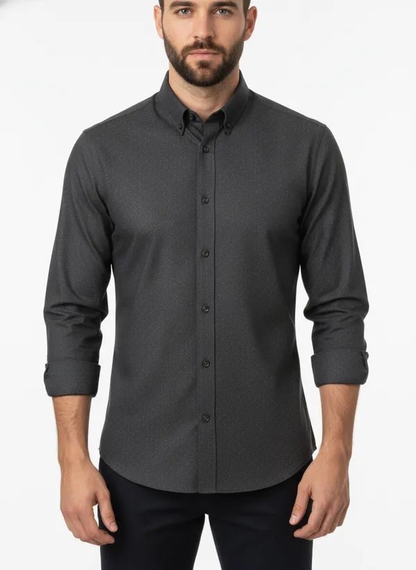 Men's_Premium_Charcoal_Black_Micro-Dot_Slim_Fit_Shirt_|_Pocketless_Design_with_Dark_Grey_Buttons_|_Formal_&_Casual_Wear_|_100%_Breathable_Cotton