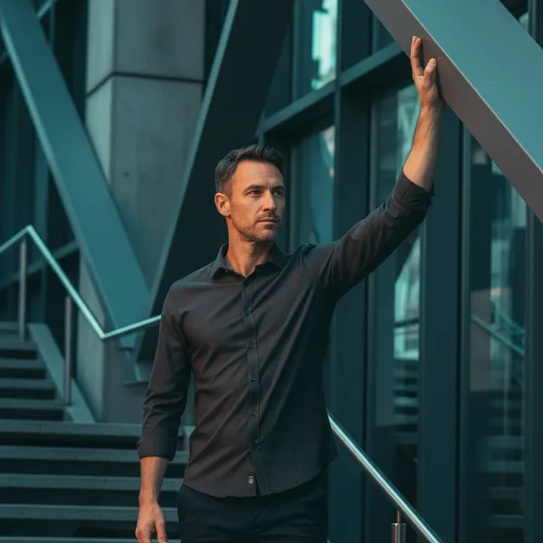 Men's_Premium_Charcoal_Black_Micro-Dot_Slim_Fit_Shirt_|_Pocketless_Design_with_Dark_Grey_Buttons_|_Formal_&_Casual_Wear_|_100%_Breathable_Cotton