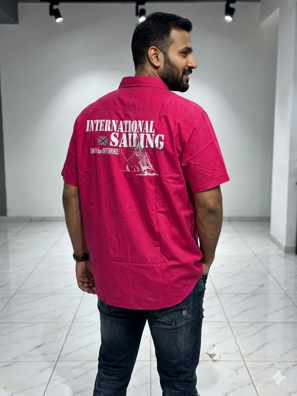 Men's_Premium_Cotton_Relaxed_Fit_Half_Sleeve_Shirt_|_Vibrant_Magenta_Pink_Graphic_Print_Shirt_with_"International_Sailing"_Back_Print