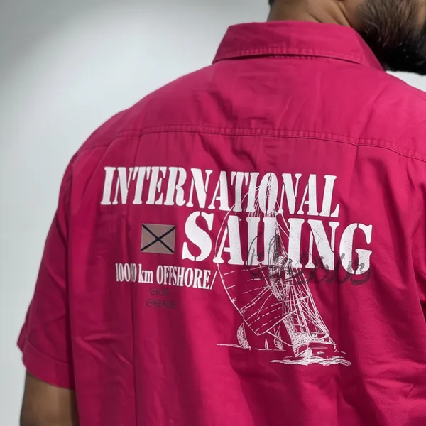 Men's_Premium_Cotton_Relaxed_Fit_Half_Sleeve_Shirt_|_Vibrant_Magenta_Pink_Graphic_Print_Shirt_with_"International_Sailing"_Back_Print