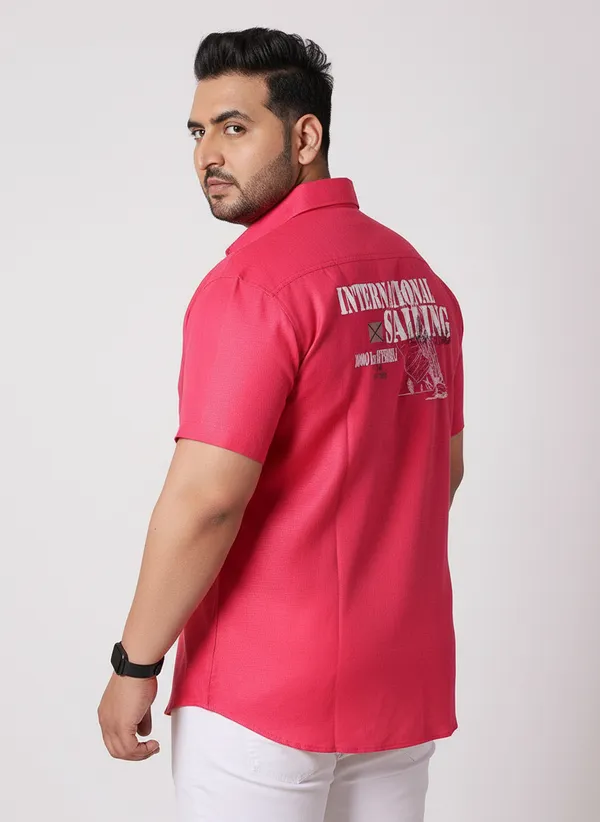 Men's_Premium_Cotton_Relaxed_Fit_Half_Sleeve_Shirt_|_Vibrant_Magenta_Pink_Graphic_Print_Shirt_with_"International_Sailing"_Back_Print