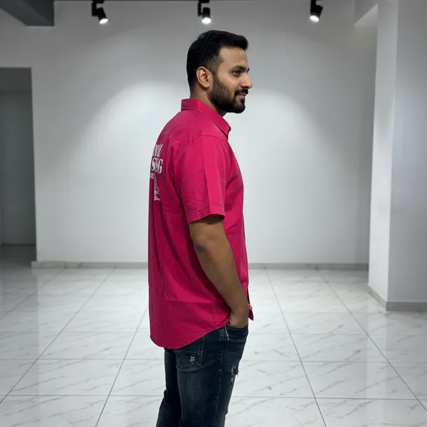 Men's_Premium_Cotton_Relaxed_Fit_Half_Sleeve_Shirt_|_Vibrant_Magenta_Pink_Graphic_Print_Shirt_with_"International_Sailing"_Back_Print