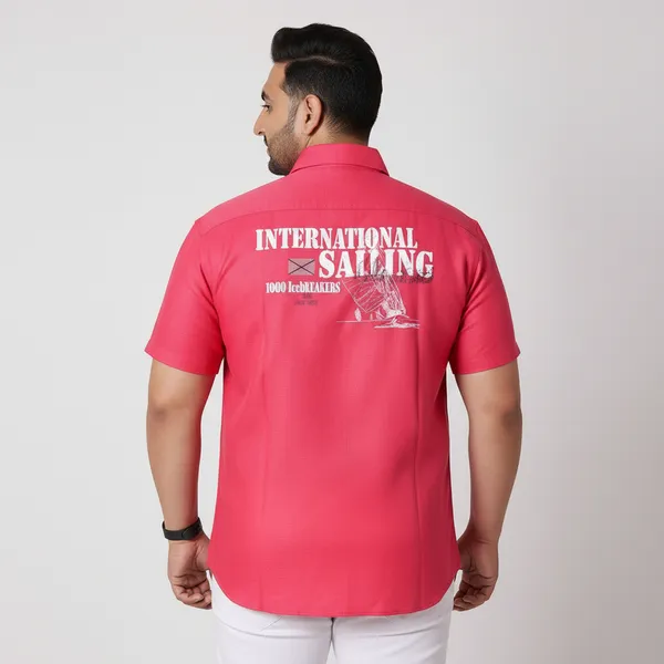 Men's_Premium_Cotton_Relaxed_Fit_Half_Sleeve_Shirt_|_Vibrant_Magenta_Pink_Graphic_Print_Shirt_with_"International_Sailing"_Back_Print