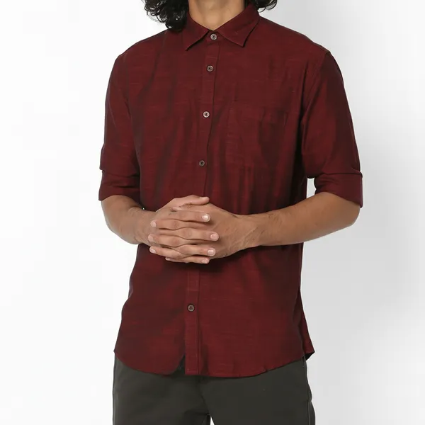 Men’s_Premium_Maroon_Textured_Linen_Slim_Fit_Casual_Shirt_|_Full_Sleeve_Solid_Maroon_Shirt_with_Chest_Pocket
