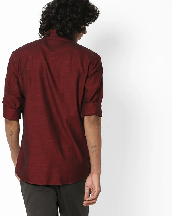 Men’s_Premium_Maroon_Textured_Linen_Slim_Fit_Casual_Shirt_|_Full_Sleeve_Solid_Maroon_Shirt_with_Chest_Pocket