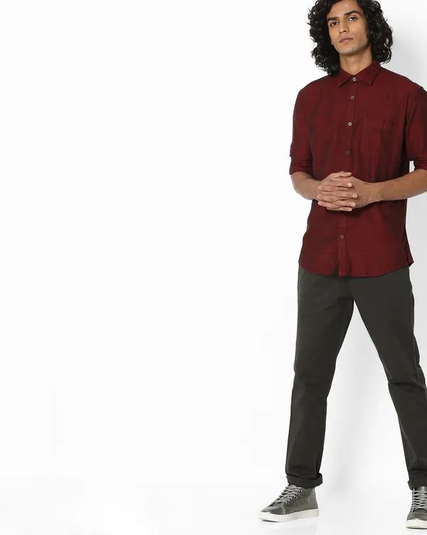 Men’s_Premium_Maroon_Textured_Linen_Slim_Fit_Casual_Shirt_|_Full_Sleeve_Solid_Maroon_Shirt_with_Chest_Pocket