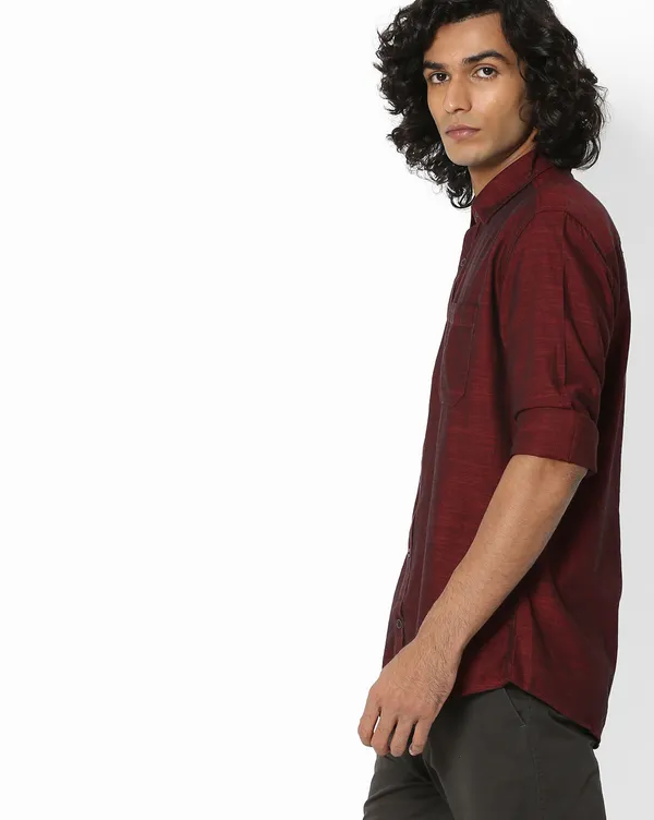 Men’s_Premium_Maroon_Textured_Linen_Slim_Fit_Casual_Shirt_|_Full_Sleeve_Solid_Maroon_Shirt_with_Chest_Pocket