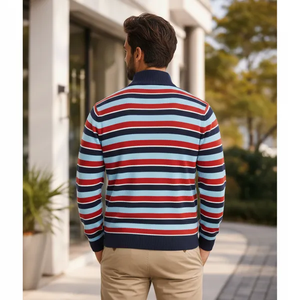 Men_S_Premium_Multi_Color_Striped_Half_Zip_Sweater_And_Cotton_Blend_Quarter_Zip_Pullover_And_Slim_Fit_Nautical_Knitwear_For_Men