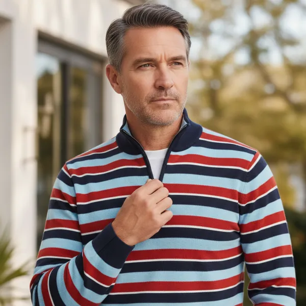 Men_S_Premium_Multi_Color_Striped_Half_Zip_Sweater_And_Cotton_Blend_Quarter_Zip_Pullover_And_Slim_Fit_Nautical_Knitwear_For_Men