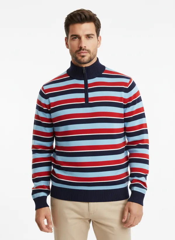 Men_S_Premium_Multi_Color_Striped_Half_Zip_Sweater_And_Cotton_Blend_Quarter_Zip_Pullover_And_Slim_Fit_Nautical_Knitwear_For_Men