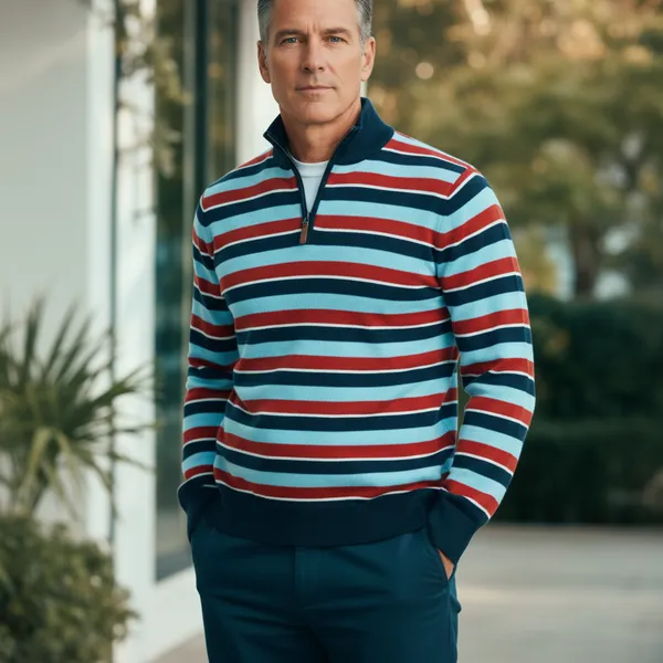 Men_S_Premium_Multi_Color_Striped_Half_Zip_Sweater_And_Cotton_Blend_Quarter_Zip_Pullover_And_Slim_Fit_Nautical_Knitwear_For_Men
