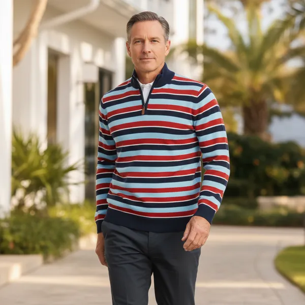 Men_S_Premium_Multi_Color_Striped_Half_Zip_Sweater_And_Cotton_Blend_Quarter_Zip_Pullover_And_Slim_Fit_Nautical_Knitwear_For_Men