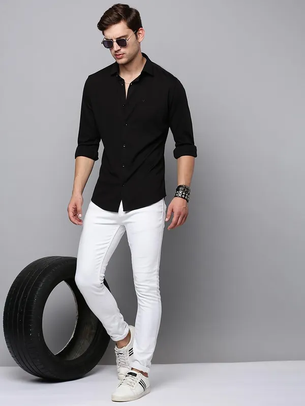 Green_And_Black_Cotton_Blend_Shirt_For_Men_Pack_Of_2