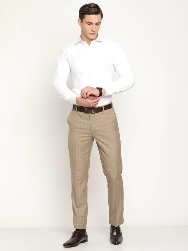 Premium_Men's_Khaki_Plaid_Check_Formal_Trousers_-_Slim_Fit,_Cotton_Blend,_Breathable_Business_Pants