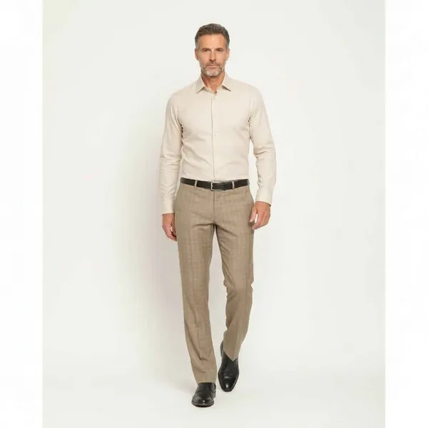 Premium_Men's_Khaki_Plaid_Check_Formal_Trousers_-_Slim_Fit,_Cotton_Blend,_Breathable_Business_Pants